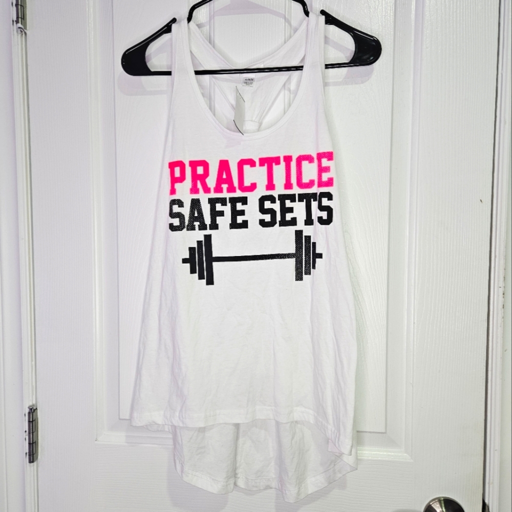 3/$15! NWT! Practice Safe Sets Graphic Workout Tank With Keyhole Back, Medium